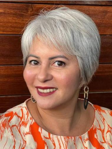 Straight Grey Lace Front Wigs 4" Cropped Boycuts Wigs