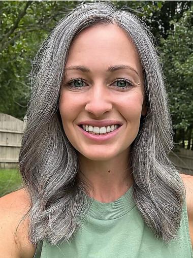 Wavy Grey Long Wigs 16" Monofilament Without Bangs Synthetic Wigs