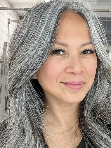 Long Grey Hair Wig 16" Monofilament Without Bangs Synthetic Wigs