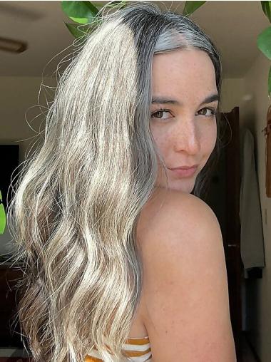 Grey Long Wig 22" Lace Front Without Bangs Synthetic Wigs