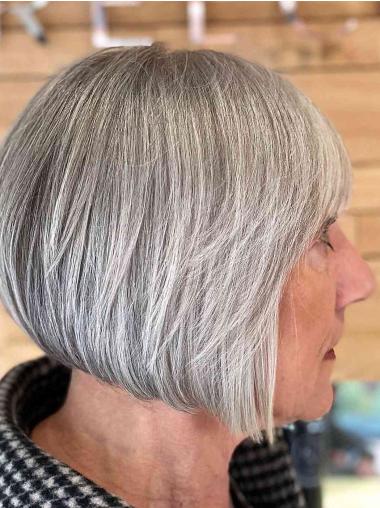 Grey Bob Hairstyles Monofilament Chin Length 10" Wigs