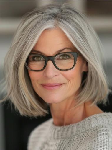 Grey Bob Haircut Monofilament Chin Length 10" Wigs