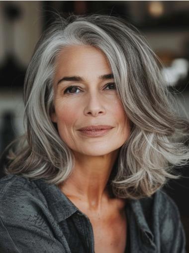 Shoulder Length Grey Wig Wavy Synthetic Monofilament Wigs