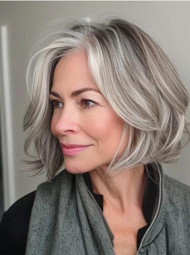 Grey Womens Wigs Wavy Synthetic Monofilament Wigs