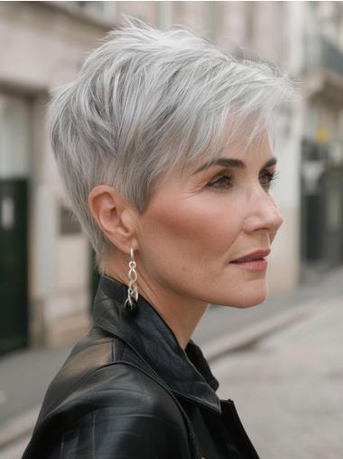 Pixie Grey Wigs Straight Synthetic Monofilament Wigs