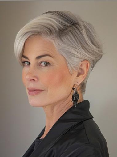 Grey Wigs For The Elderly Straight Remy Human Hair Monofilament Wigs