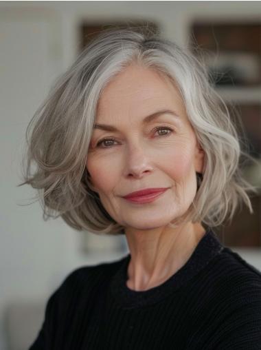 Old Lady Grey Wig Wavy Remy Human Hair Monofilament Wigs