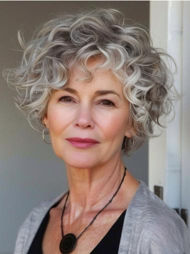 Grey Color Wigs Curly Synthetic Monofilament Wigs