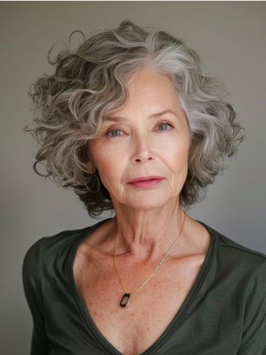 Curly Grey Wig 10" Monofilament Without Bangs Synthetic Wigs