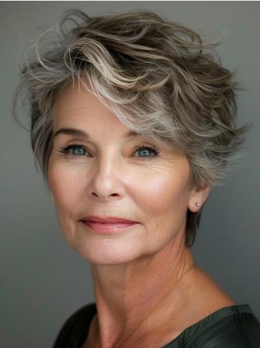 Grey Wigs For Seniors 4" Monofilament Boycuts Remy Human Hair Wigs