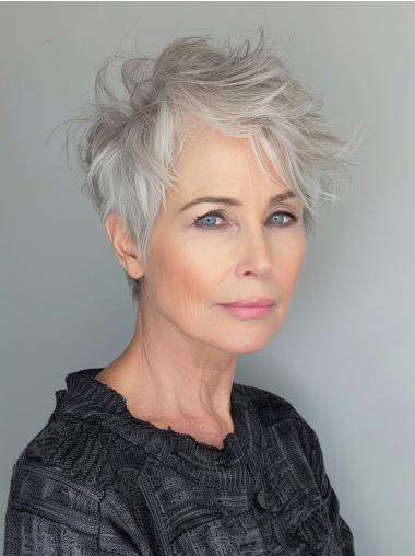 Grey Wigs For Women 4" Monofilament Boycuts Synthetic Wigs