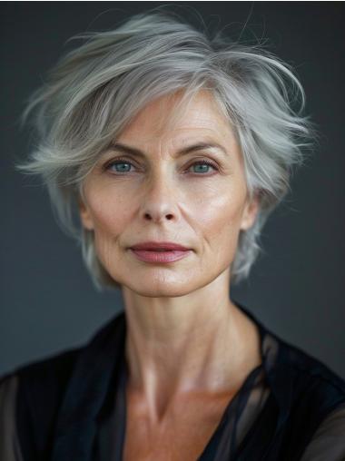 Lace Front Wigs Grey Hair Wavy Without Bangs 8" Wigs