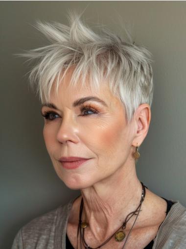 Lace Front Wigs Grey Straight Boycuts 4" Wigs