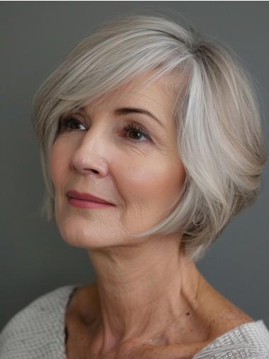 Short Grey Lace Front Wigs Wavy With Bangs 8" Wigs