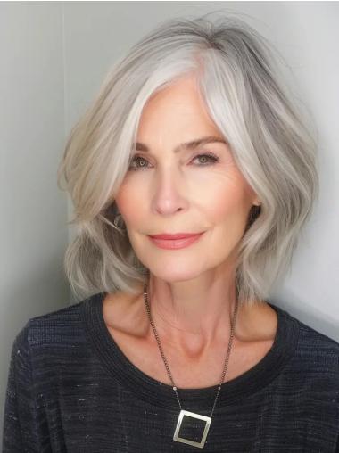 Grey Human Hair Lace Front Wigs Wavy Without Bangs 12" Wigs