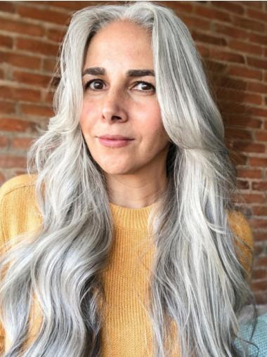 Long Wavy Grey Wig Lace Front 26" Without Bangs Wigs