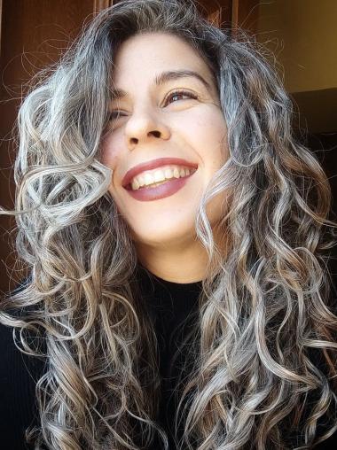 Long Curly Grey Wig Lace Front 20" Without Bangs Wigs