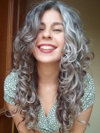 Long Grey Hair Wigs Monofilament 22" Without Bangs Wigs