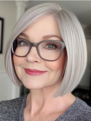 Grey Bob Haircut Monofilament Chin Length 10" Wigs