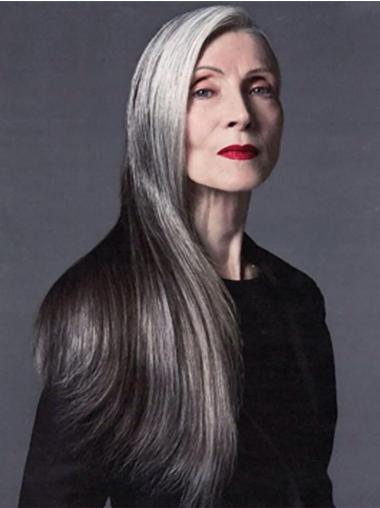 Long Hair Grey Wig Straight Lace Front 20" Wigs