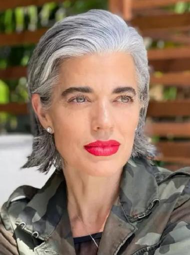 Synthetic Grey Wigs Lace Front Chin Length Straight Wigs