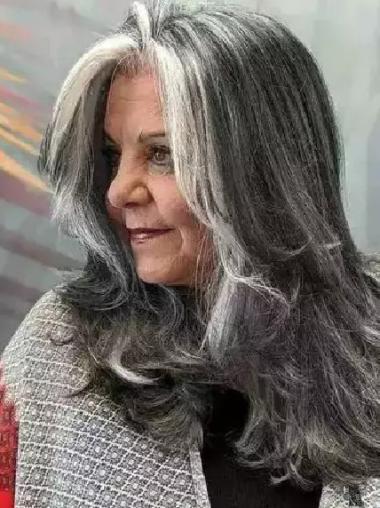 Grey Long Hair Wig Wavy Monofilament 18" Wigs