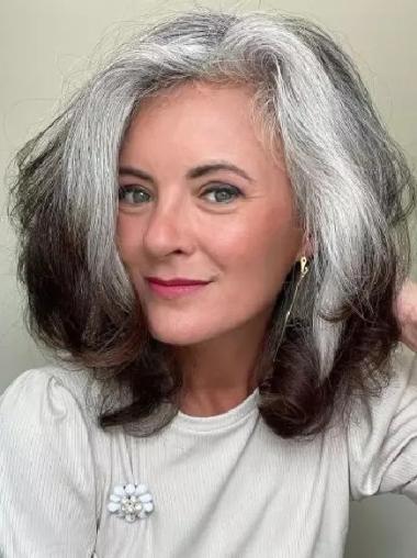 Wigs With Grey Hair 14" Monofilament Without Bangs Remy Human Hair Wigs