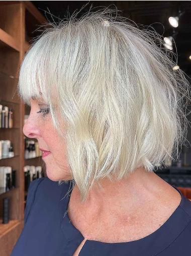 Short Grey Human Hair Wigs Monofilament 8" Bobs Wigs