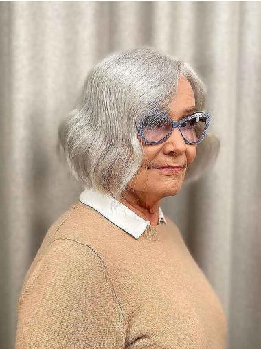 Short Grey Wavy Wigs Monofilament 10" Bobs Wigs