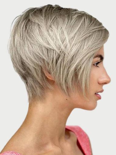 Short Straight Grey Hairstyles Monofilament 8" Bobs Wigs