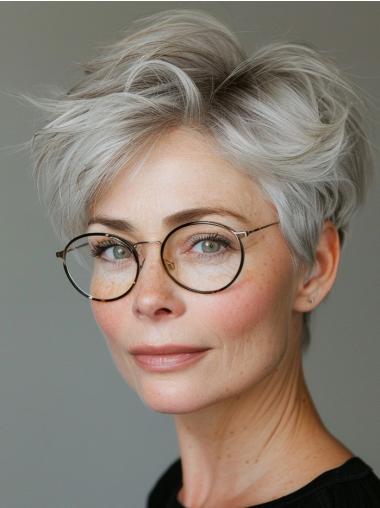 Synthetic Grey Wig Lace Front Cropped Straight Wigs