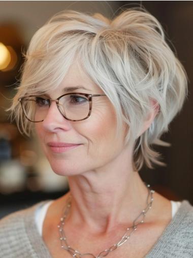 Grey Old Lady Wig Lace Front Short Wavy Wigs