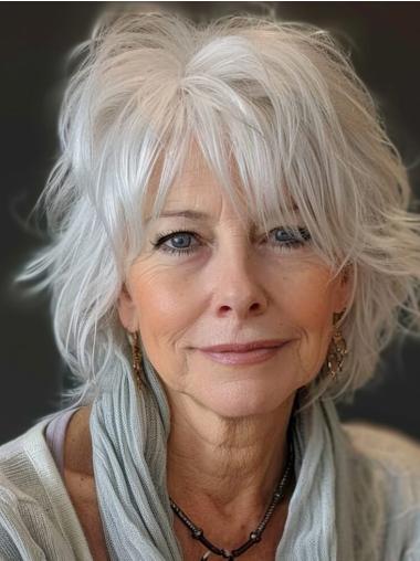 White Grey Short Wigs Monofilament 8" With Bangs Wigs