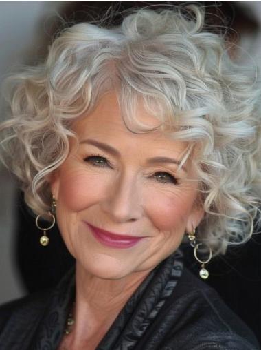 Grey White Wigs Lace Front Short Curly Wigs