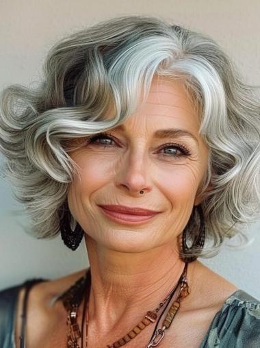 Women'S Short Wigs Grey Monofilament 10" Bobs Wigs