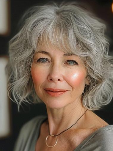 Grey Short Human Hair Wigs Lace Front 10" Bobs Wigs