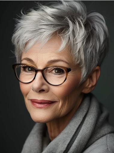Grey Hair Lace Front Wigs Short 4" Boycuts Wigs