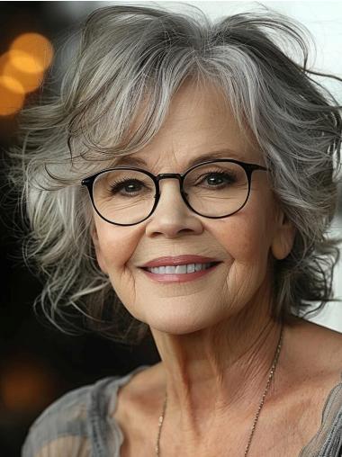 Human Hair Short Grey Wigs Monofilament 8" Bobs Wigs