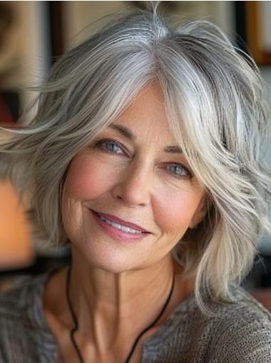 Short Grey Hair Wigs Monofilament 10" Bobs Wigs