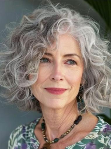 Curly Grey Lace Front Wigs Chin Length 12" Layered Wigs