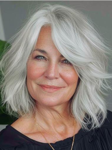 Medium Length Grey Hairstyles Layered 14" Wavy Wigs