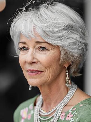 Short Hair Grey Wigs Synthetic Layered Monofilament Wigs