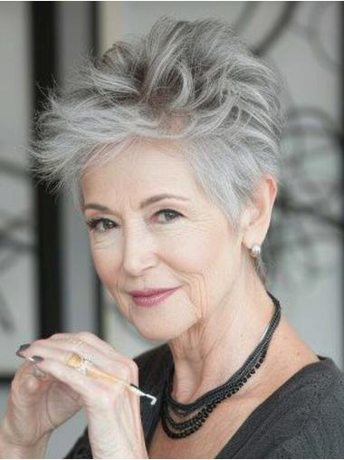 Grey Human Hair Wigs Straight 4" Boycuts Wigs