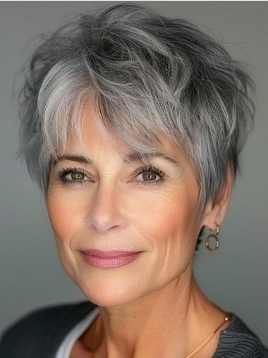 Grey Human Hair Wigs Short Straight 4" Boycuts Wigs