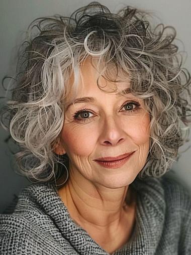 Medium Length Grey Wigs Layered 10" Curly Wigs