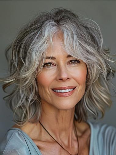 Grey Human Hair Wigs Wavy 12" Layered Wigs