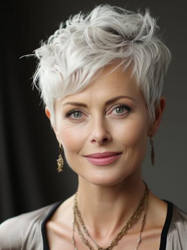 Short Grey Hair Wigs Synthetic With Bangs Monofilament Wigs