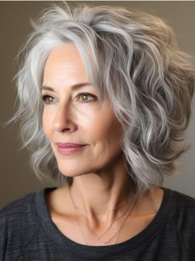 Grey Human Hair Wigs Layered Monofilament Wigs