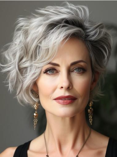 Short Grey Bob Wigs 8" Remy Human Hair Wavy Wigs