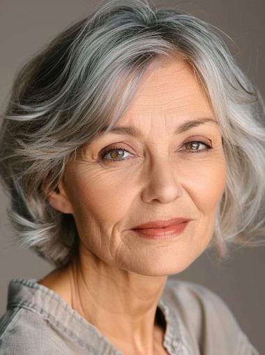 Grey Short Bob Wigs 8" Synthetic Wavy Wigs